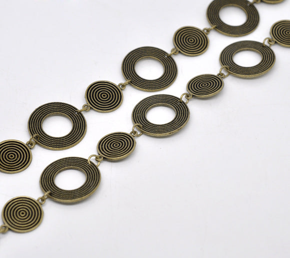 Antique Bronze Circle Link Chain, 14.9mm, 1 metre
