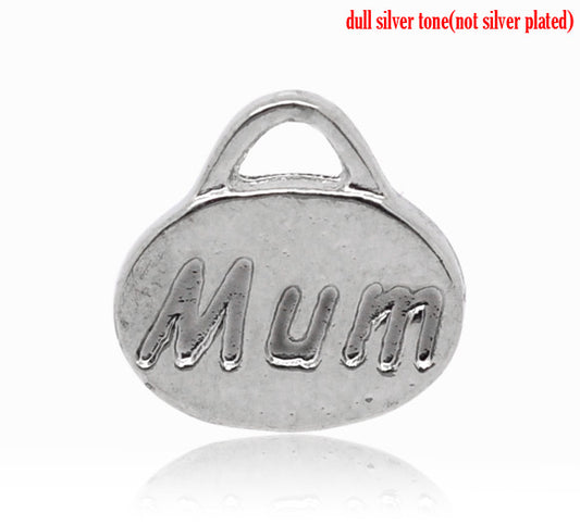 Antique Silver "Mum" Charm Oval Pendants 10x10mm, 50pcs