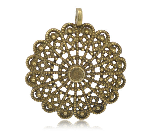 Antique Bronze Filigree Flower Charm Pendant, 20pcs