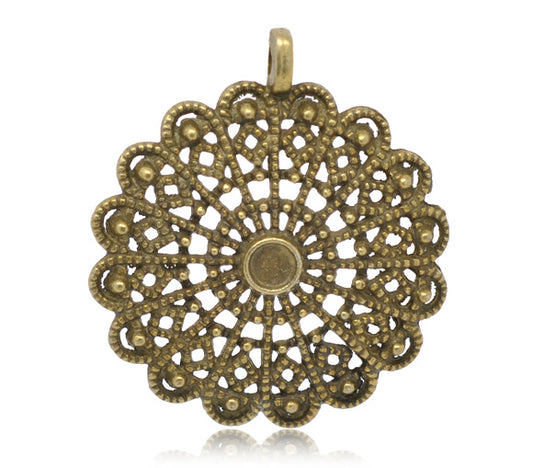 Antique Bronze Filigree Flower Charm Pendant, 20pcs