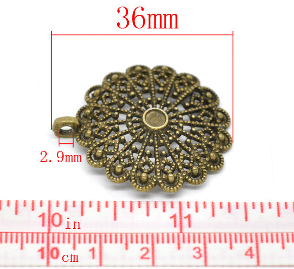 Antique Bronze Filigree Flower Charm Pendant, 20pcs