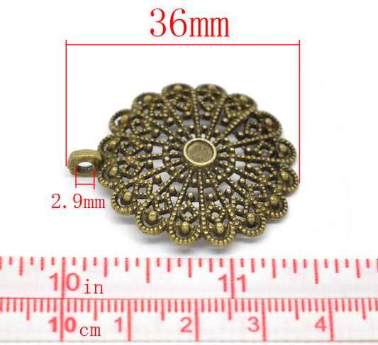 Antique Bronze Filigree Flower Charm Pendant, 20pcs