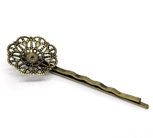 Antique Bronze Flower, Bobby Pins. 6x2cm, 30pcs