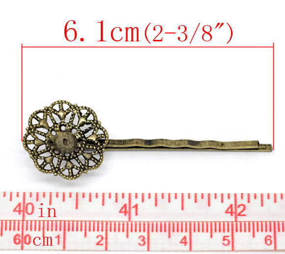 Antique Bronze Flower, Bobby Pins. 6x2cm, 30pcs