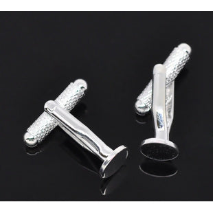 Silver Plated, Cuff link, 27x8mm, 8mm flat round pad. 5 pairs