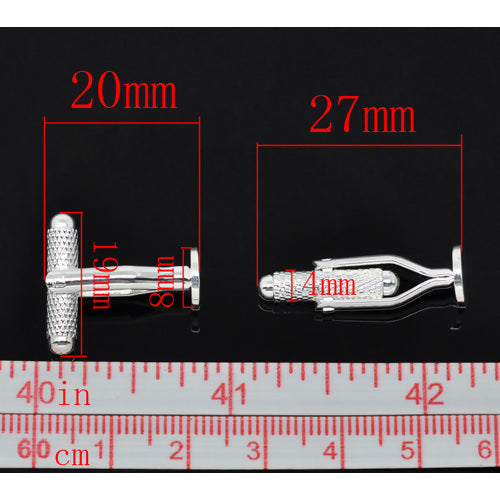Silver Plated, Cuff link, 27x8mm, 8mm flat round pad. 5 pairs