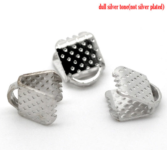 Ribbon Crimp Ends, antique silver plated textured End Caps 6x8mm, 200pcs