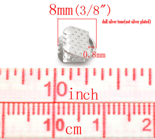 Ribbon Crimp Ends, antique silver plated textured End Caps 6x8mm, 200pcs