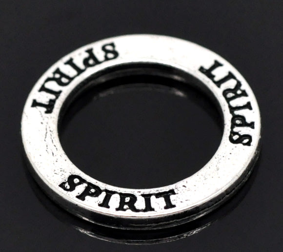 Antique Silver Affirmation Charm, "Spirit", 23mm, 20pcs