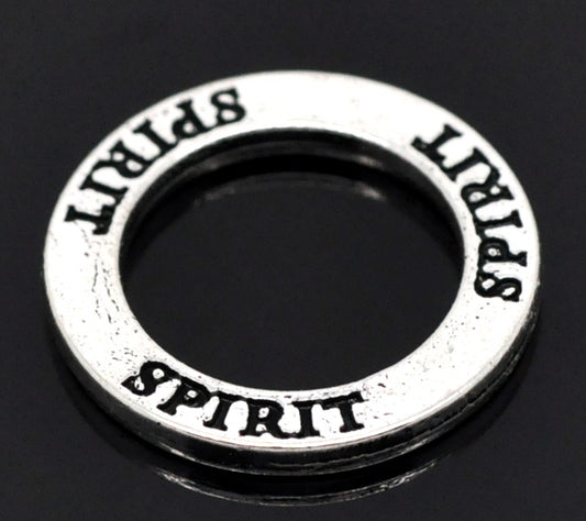 Antique Silver Affirmation Charm, "Spirit", 23mm, 20pcs