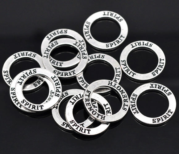 Antique Silver Affirmation Charm, "Spirit", 23mm, 20pcs