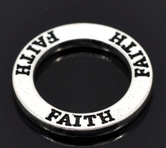 Antique Silver Affirmation Charm, "Faith", 23mm, 20pcs