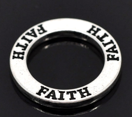 Antique Silver Affirmation Charm, "Faith", 23mm, 20pcs