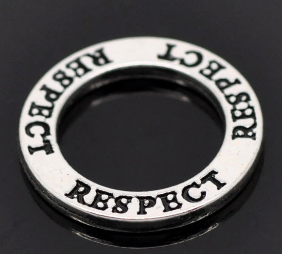 Antique Silver Affirmation Charm, "Respect", 23mm, 20pcs