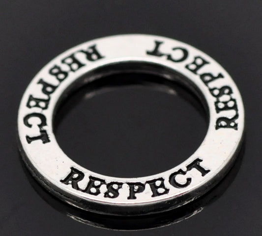 Antique Silver Affirmation Charm, "Respect", 23mm, 20pcs