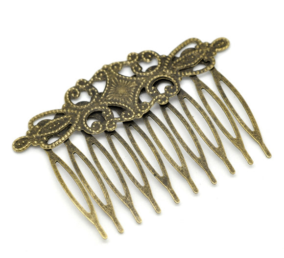Hair Comb, Antique Bronze, filigree, 6.5 x 4.6mm, 10pcs