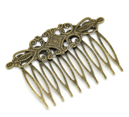 Hair Comb, Antique Bronze, filigree, 6.5 x 4.6mm, 10pcs
