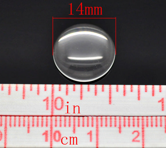 Cabochon, glass, clear, 14mm round dome. 50pcs