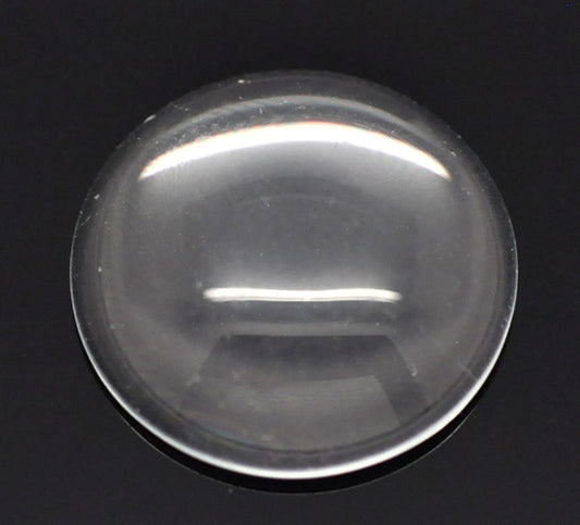 Cabochon, glass, clear, 16mm round dome. 50pcs