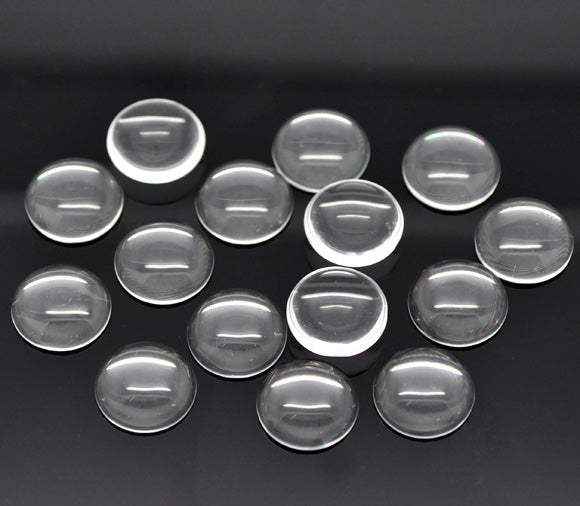 Cabochon, glass, clear, 16mm round dome. 50pcs