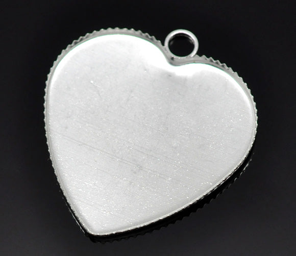 Silver Plate Frame Settings 28x26mm (Fit 25x23mm), 30pcs - Heart