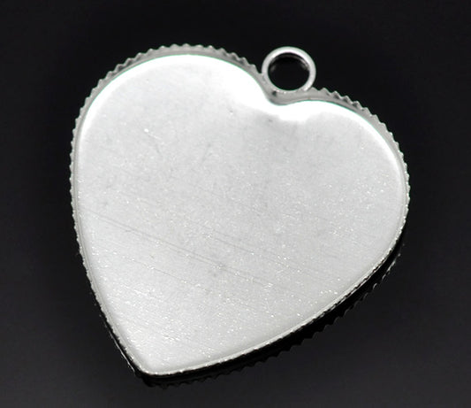 Silver Plate Frame Settings 28x26mm (Fit 25x23mm), 30pcs - Heart