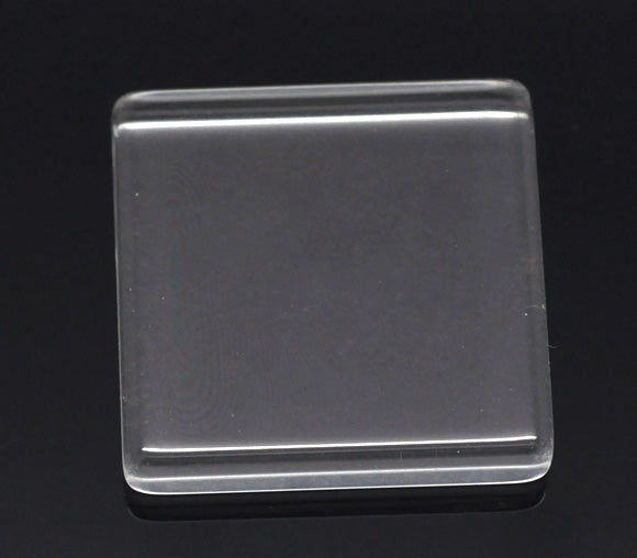 Cabochon, glass, clear, 25x25mm flat square. 10pcs