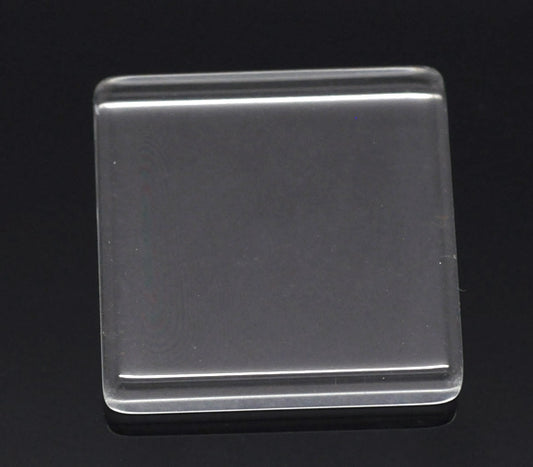 Cabochon, glass, clear, 25x25mm flat square. 10pcs
