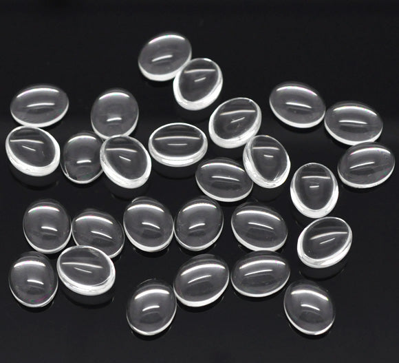 Cabochon, glass, clear, 8 x 10mm oval dome. 100pcs