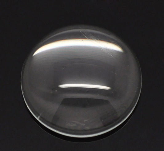 Cabochon, glass, clear, 18mm round dome. 30pcs