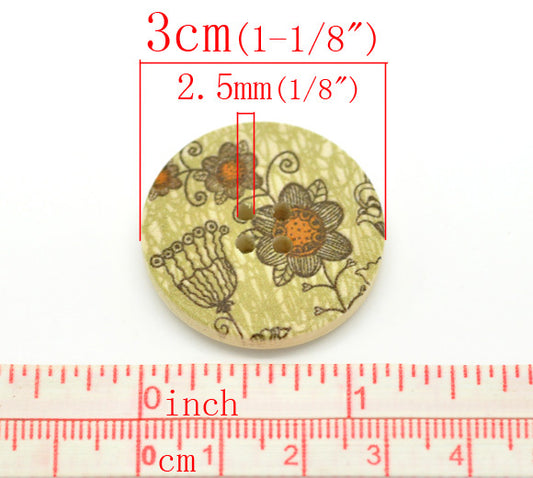 Wooden Buttons, Mixed Patterns, 30mm, 50pcs