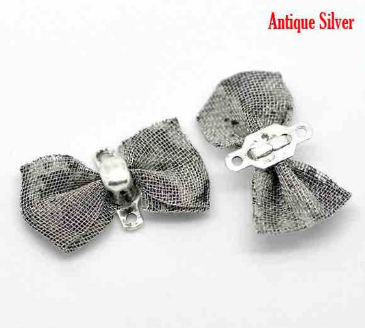 Antique Silver  Bowknot Chain Connectors 18x9mm(3/4"x3/8"), 10pcs