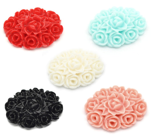 Resin Flowers Mixed Colours, 18x13mm, 100pcs - flat backs