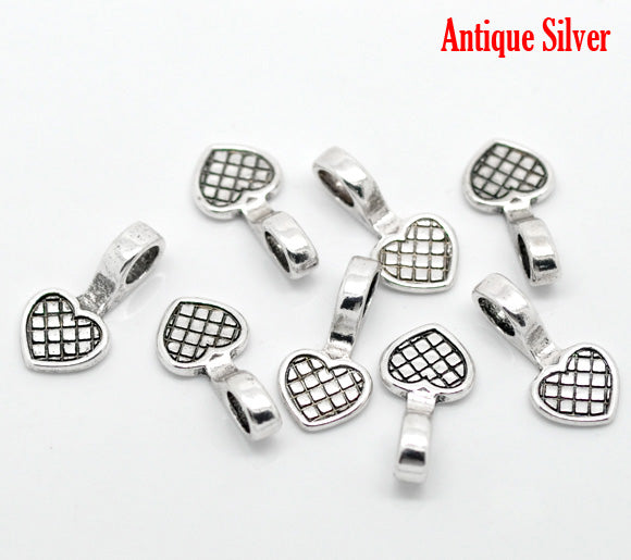 Antique Silver Plate, Bail, Heart Shape, 20 x 10mm, 20pcs