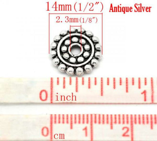Antique Silver Spacer Beads 14mm(1/2",  50pcs