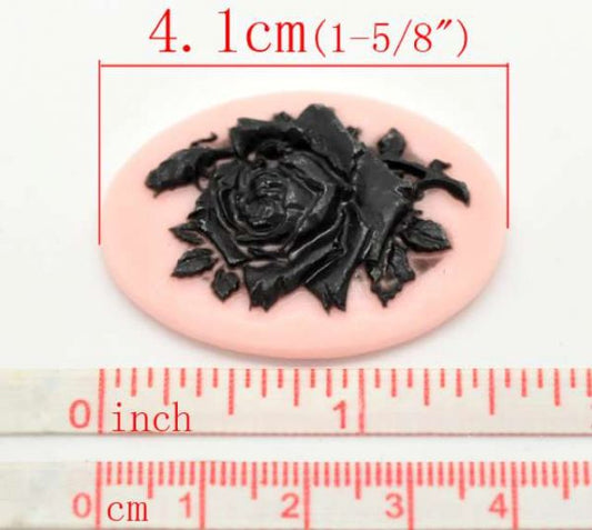 Resin, Cameo Pink Rose on Black 3D Cameo, 40 x 30mm, 10pc - SPECIAL PRICE