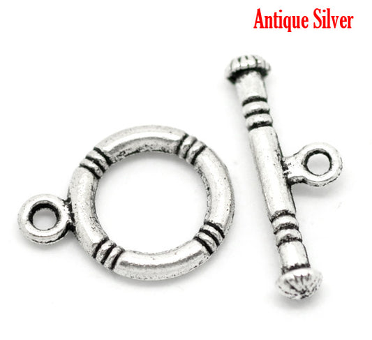 Antique Silver Toggle Clasps, 16x12mm, 40 sets