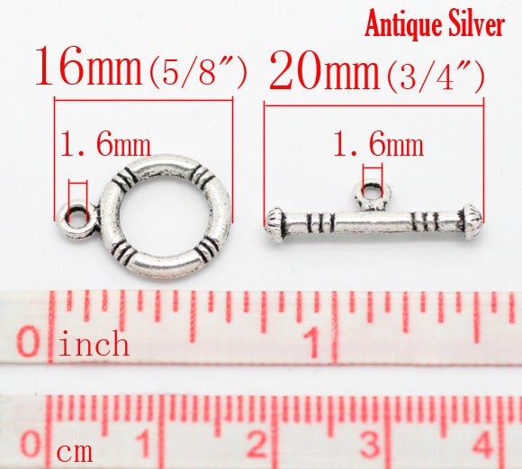 Antique Silver Toggle Clasps, 16x12mm, 40 sets