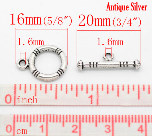 Antique Silver Toggle Clasps, 16x12mm, 40 sets