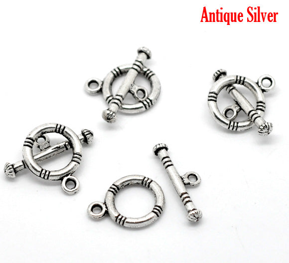 Antique Silver Toggle Clasps, 16x12mm, 40 sets