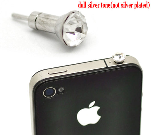 Clear Rhinestone Dust Dustproof Plug 3.5mm iPhone/ iPad Earphone Stopper, 1pc