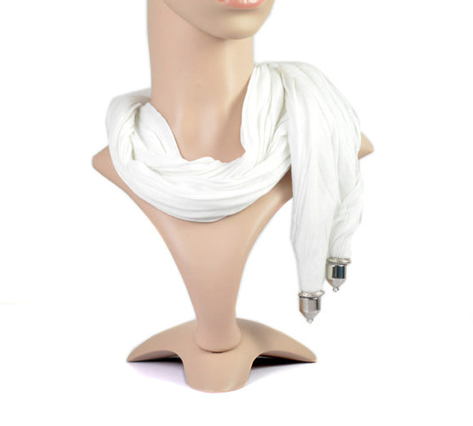 Scarf Shawl Soft White Cotton, 1.8m  1pc, just add charms on bottom!