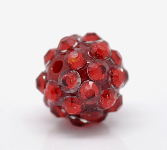 Acrylic Rhinestone Red Beads, 12mm, 20pcs for making Shamballa Style bracelets