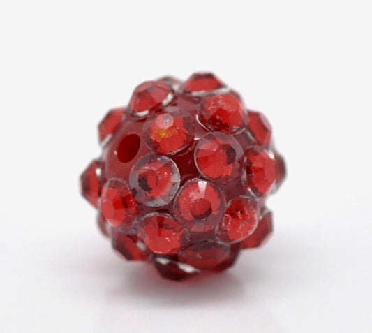 Acrylic Rhinestone Red Beads, 12mm, 20pcs for making Shamballa Style bracelets