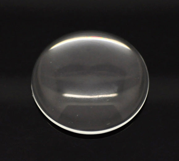 Cabochon, glass, clear, 30mm round dome. 10pcs