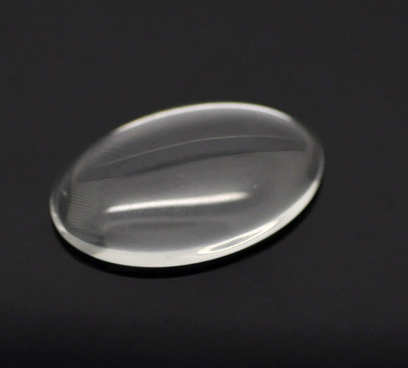 Cabochon, glass, clear, 35x25mm dome. 10pcs