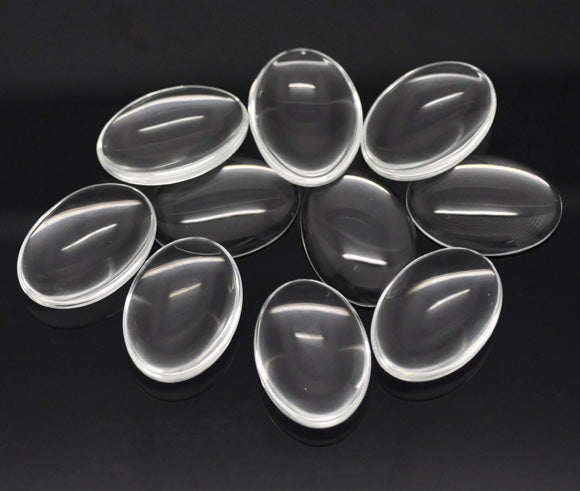 Cabochon, glass, clear, 35x25mm dome. 10pcs