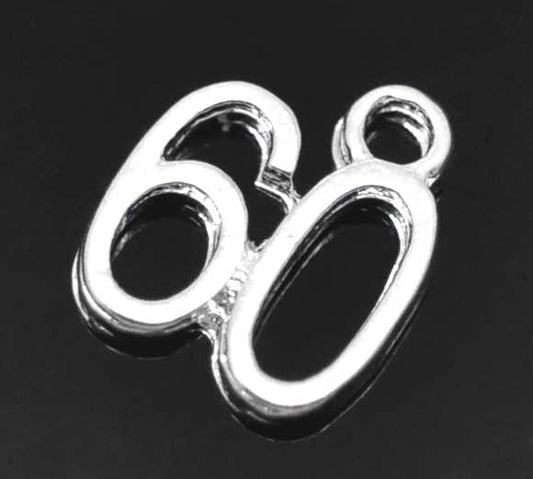Number Age "60" Charm Pendant 13x10mm, 50pcs