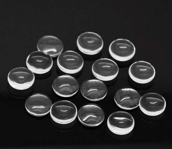 Cabochon, glass, clear, 12mm round dome. 100pcs