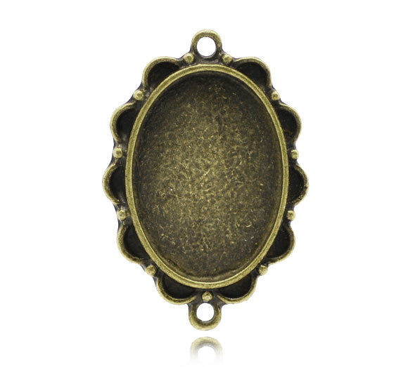 Antique Bronze Cameo Frame Settings Connectors 35x24mm(Fit 25x18mm), 10pcs